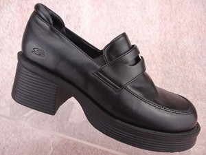 Vtg-90s-Skechers-Black-Chunky-Heel-Platform-Goth-Rave-Club-Pump-Shoe-US-5-5-UK-3