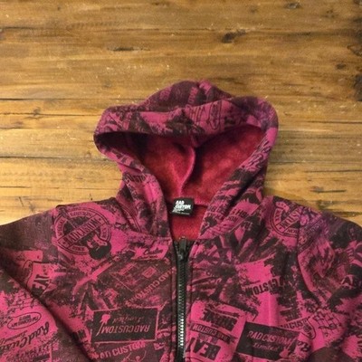 Rad Custom Kids Pink Black Rock Graphic All Over Print Zip Up Fleece Hoodie