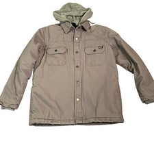 Genuine Dickies Mens Hooded Work Jacket Gray Quilted Lined Canvas Coat M