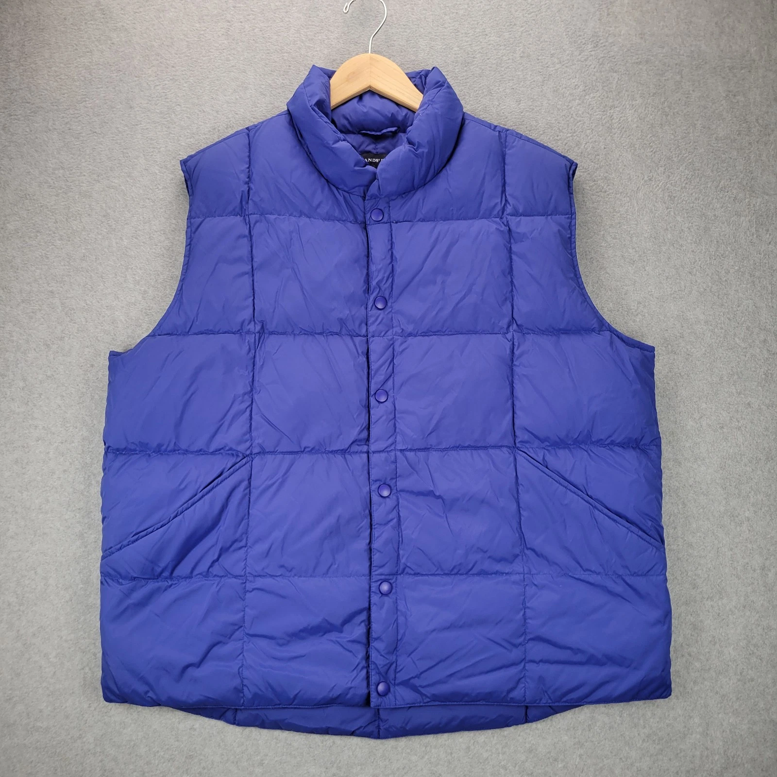 Lands End Down Vest Mens XL 46-48 Blue Puffer Jacket Snap Front Pockets Warm