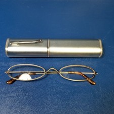 Generic Folding Reading Glasses Oval Gold Metal Frame Compact Case FRAMES ONLY