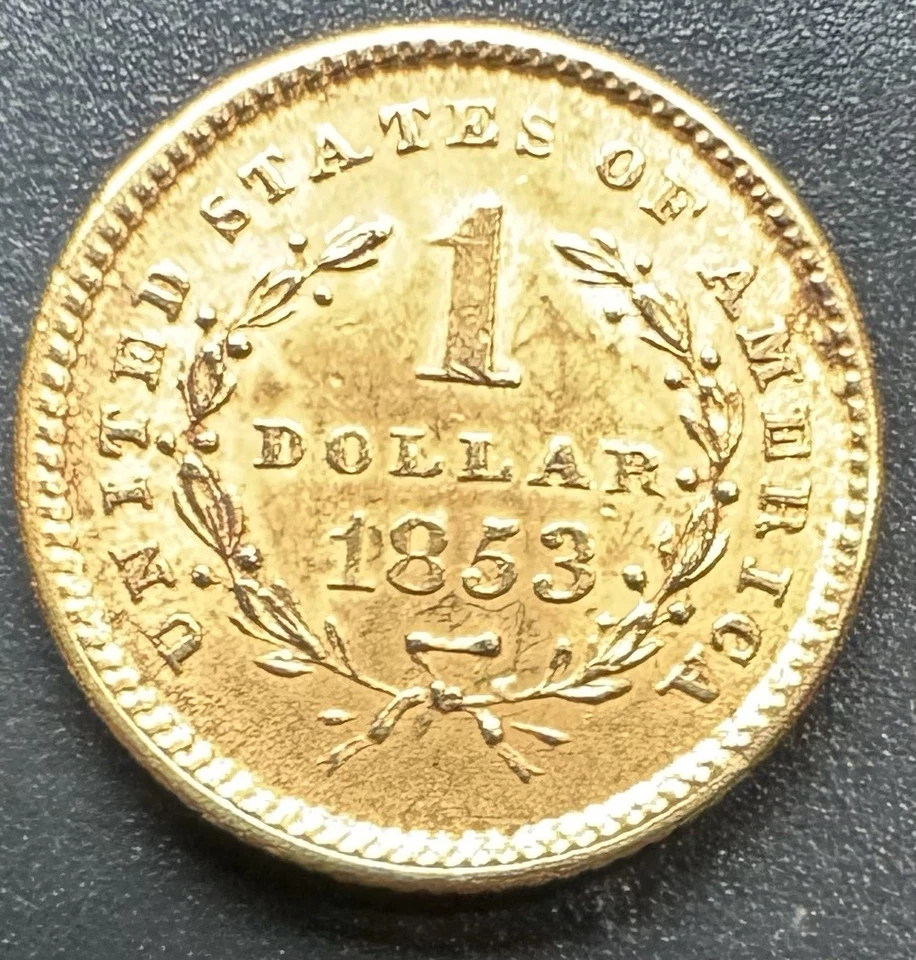 1853 Liberty Head Gold $1 Dollar, Old US Gold Coin, Nice AU - Image 2 of 2