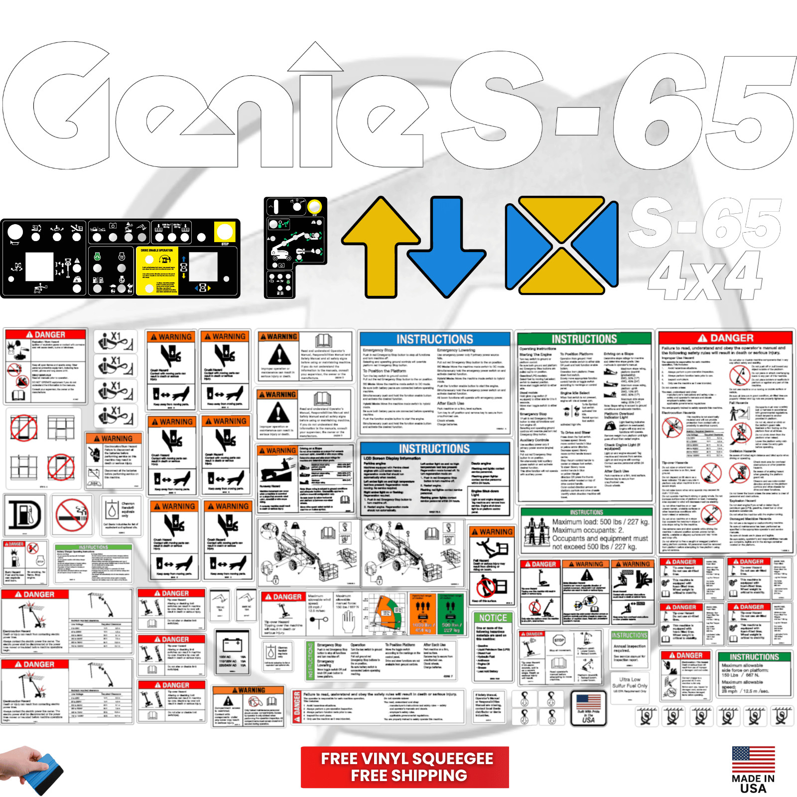 Fits Genie S-65 Decal Kit Boom Lift Stickers - Free Shipping - 3M Vinyl