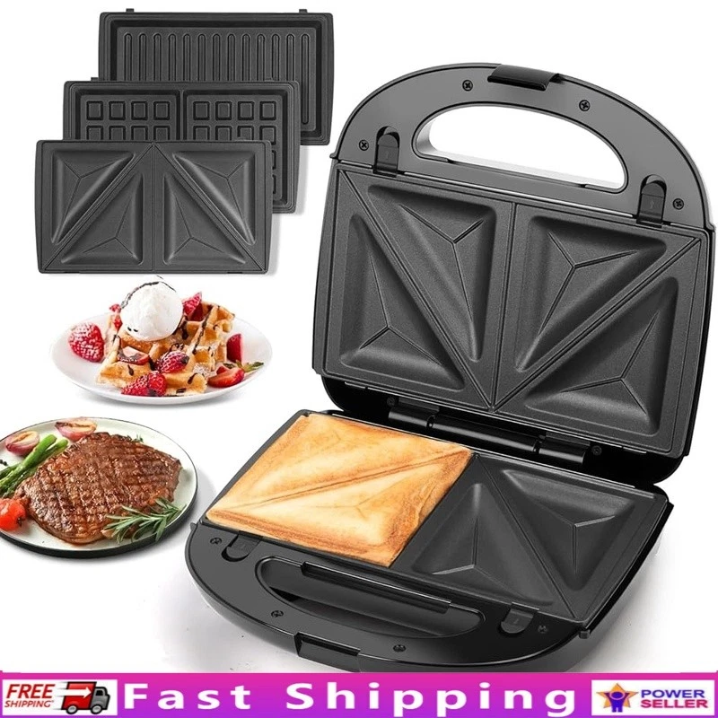 3 in 1 Sandwich Maker Panini Waffle Grill Non Stick Easy Clean Compact New