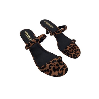 LifeStride Womens Leopard Print Kitten Heel Sandals Soft System Slide Brown 8M