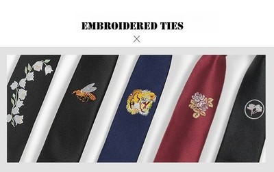 5cm Zippper Design Skinny Men's Necktie No-knot Tie Embroidered Floral with Box