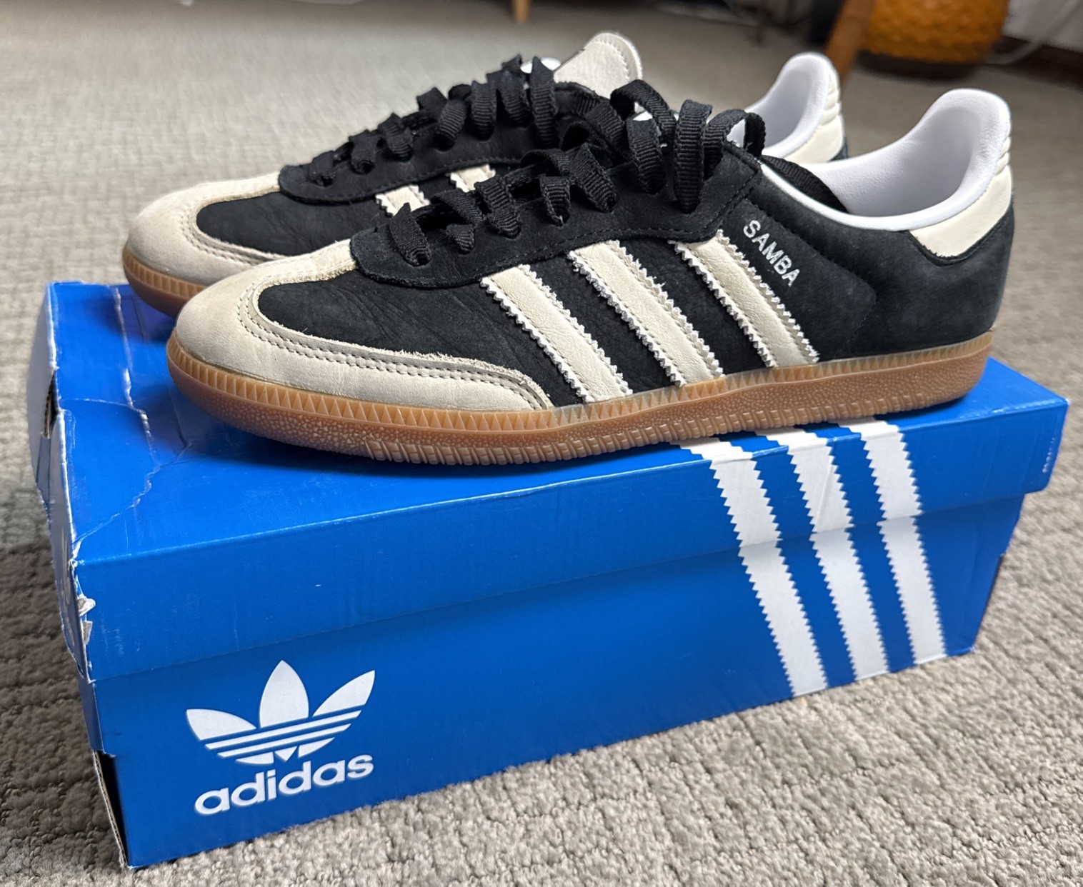 Adidas Samba OG Womens 8 Black/ Cream Silver Metallic IE5836 Rare Color In Box