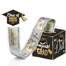 Class of 2026 Decor Graduation Money Holder For Cash Bills Black Gold Wood