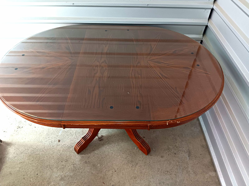Wood Oval Brown Dining Table 70x42x36 Pedestal Base, Assembly Required