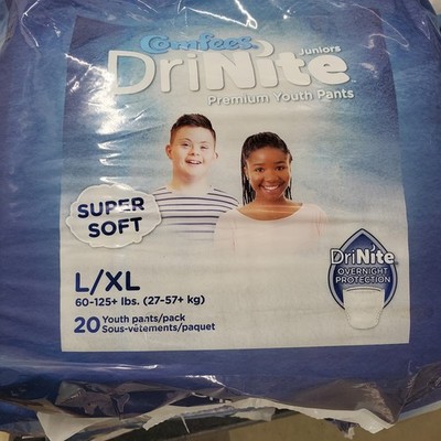 Comfees DriNite Juniors Youth Absorbent Pants L/XL 60-125+lbs SUPER SOFT | 20 Pk