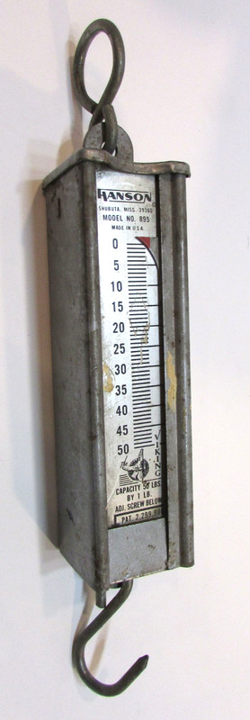 Vintage Hanson The Viking Model 895 Galvanized Steel Hanging Fish Scale 50 lbs