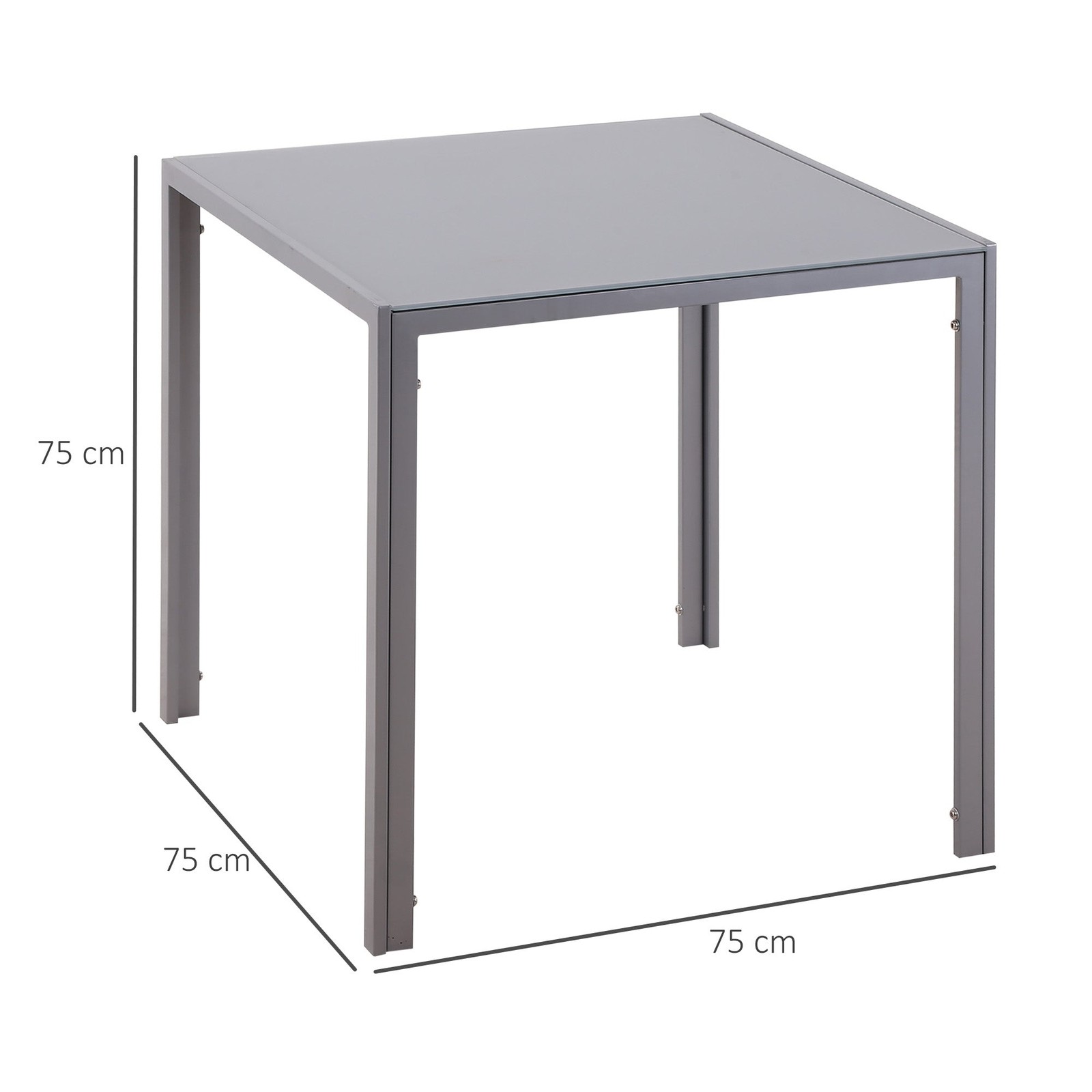 Tavolo Quadrato 75x75x75 cm in Metallo e Vetro Temperato Grigio foto 3