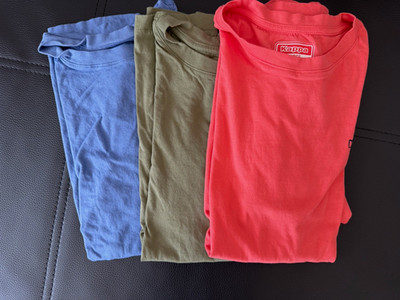 3x Kappa Herren T-Shirt Kurzarm Rundhals Gr. L Rot/Olive Grün/Blau Logo NEU