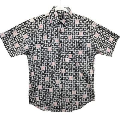 Lee Shirt Mens Small Gray Black Pink Abstract Pattern Short Sleeve Button Up