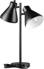18" Industrial 2-Light Desk Lamp, Matte Black, Pivoting Heads, Dual Switches