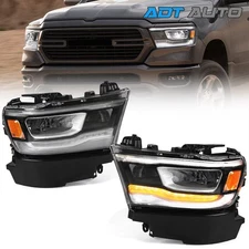 For RAM 1500 2019-2023 Chrome Full LED Reflector DRL Headlights W/ FULL BULBS