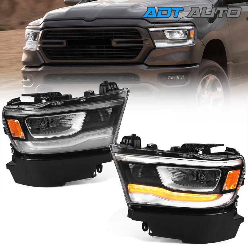 For RAM 1500 2019-2024 Chrome Full LED Reflector DRL Headlights W/ FULL BULBS