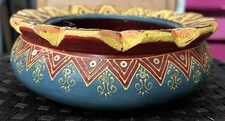 Heavy Duty Hand Carved  Painted Wooden Bowl Colorful Decorative Made In India
