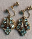Vintage Blue Rhinestone Screw Back Costume Jewelry Earrings