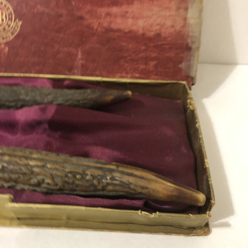 Servidores de peces antiguos Sheffield plateados con asas de asta en estuche original Foto 4 de 4