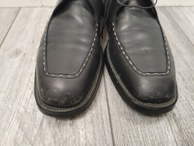 Santoni Made in Italy Men's Black Leather Stitched Toe Lace-up