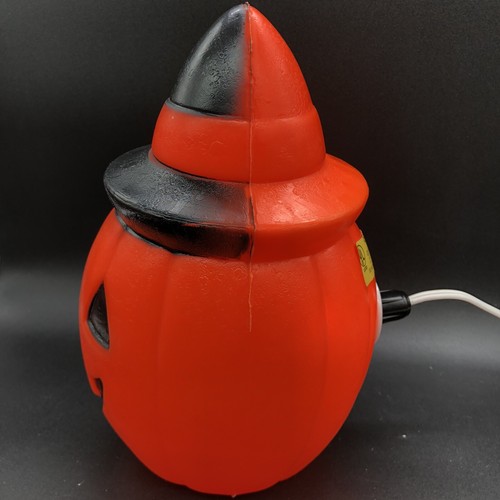 Vtg 1981 Empire Pumpkin Blow Mold Witch Hat Orange Jack-o’-Lantern 8" Light Work - Picture 4 of 13