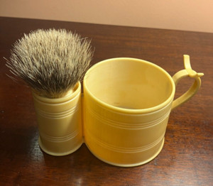 Unusual Vintage Celluloid Shaving Mug with Brush