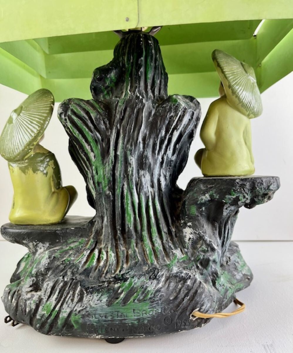 1955 Silvestri Bros Oriental Green Asian Chalkware Table Lamp