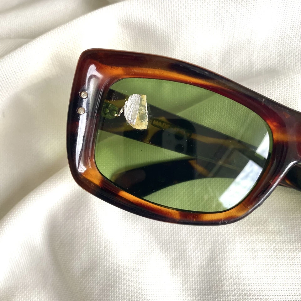 Gafas de sol MCM vintage años 60 mod marrón grandes - lentes verdes - ITALIA - UNISEX LEER Foto 3 de 4