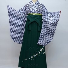 Furisode Kimono  Hakama  Obi sash set L Size Brand New Blue Green F/S