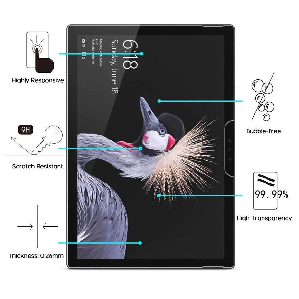 2 Pack Ultra Slim 9H Tempered Glass Screen Protector for Surface Pro 6 12.3 inch - Image 2 of 3