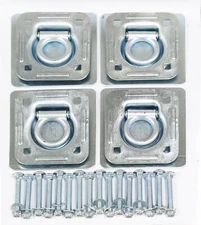 (4) Recessed D-Rings w Backing Plates & Hardware Trailer RV Flush Mount Tiedown