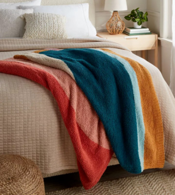 Threshold Cozy Chenille Bed Throw Blanket KING 108'' x 92'' Colorful Stripes NWT