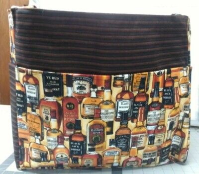 Whiskey Bottle Alcohol Liquor Drinking Beer XL Purse/Project Bag Handmade 15x18 