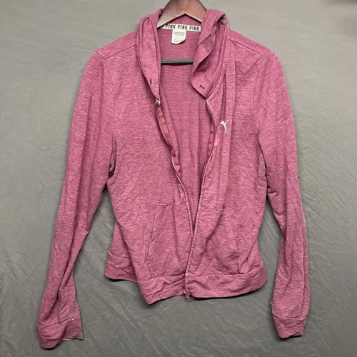 Distressed Victoria's Secret Pink Hoodie Size L/G 170/104A  Zip Up Long Sleeve