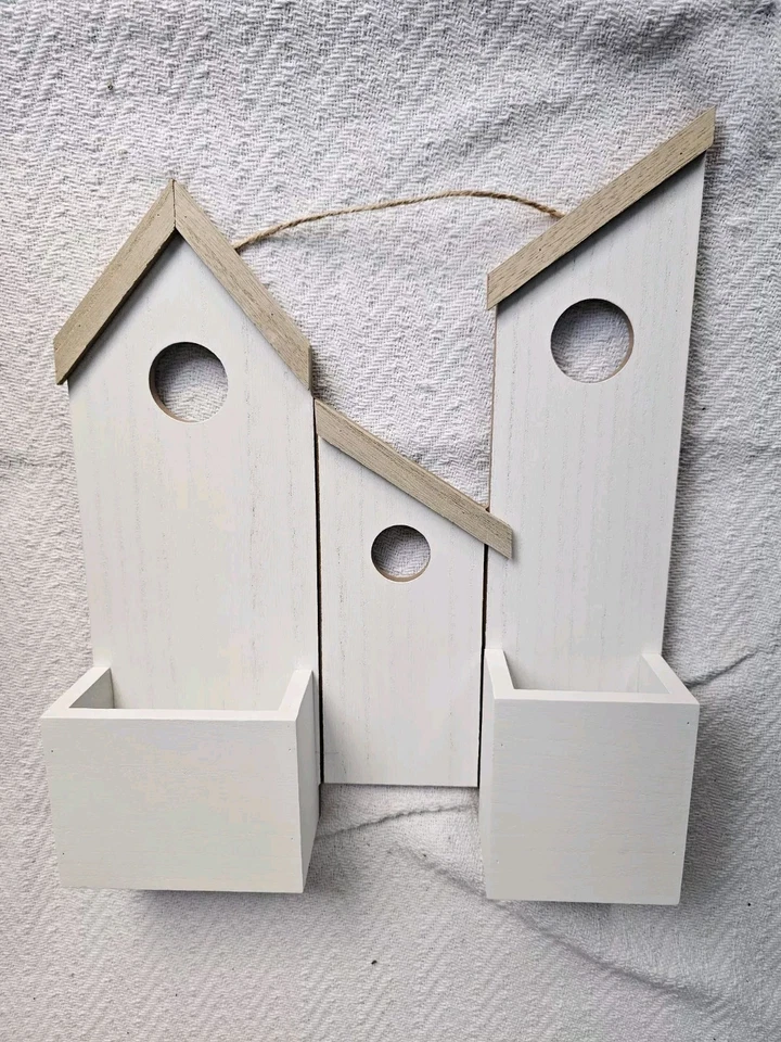 New! Big White Wall Hanging Planter Wood Birdhouse Planter - Image 2 of 4