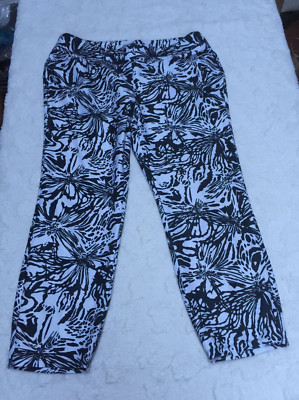Adidas Womens Pull-On Crop Capri Pants Large Black White Pattern Stretch Active