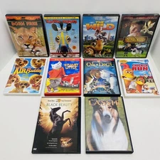 LOT OF 10 DVDs W/ ANIMALS-Lassie,Black Beauty,Chicken Run,Born Free,Racing Strip