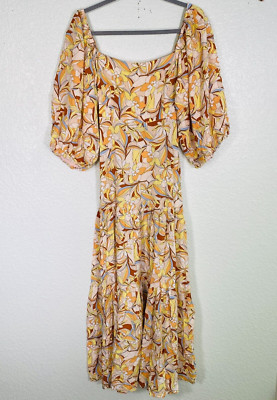 LSpace Dress Womens Small Bahia Maxi Retro Floral Balloon Sleeve Boho Rayon NEW