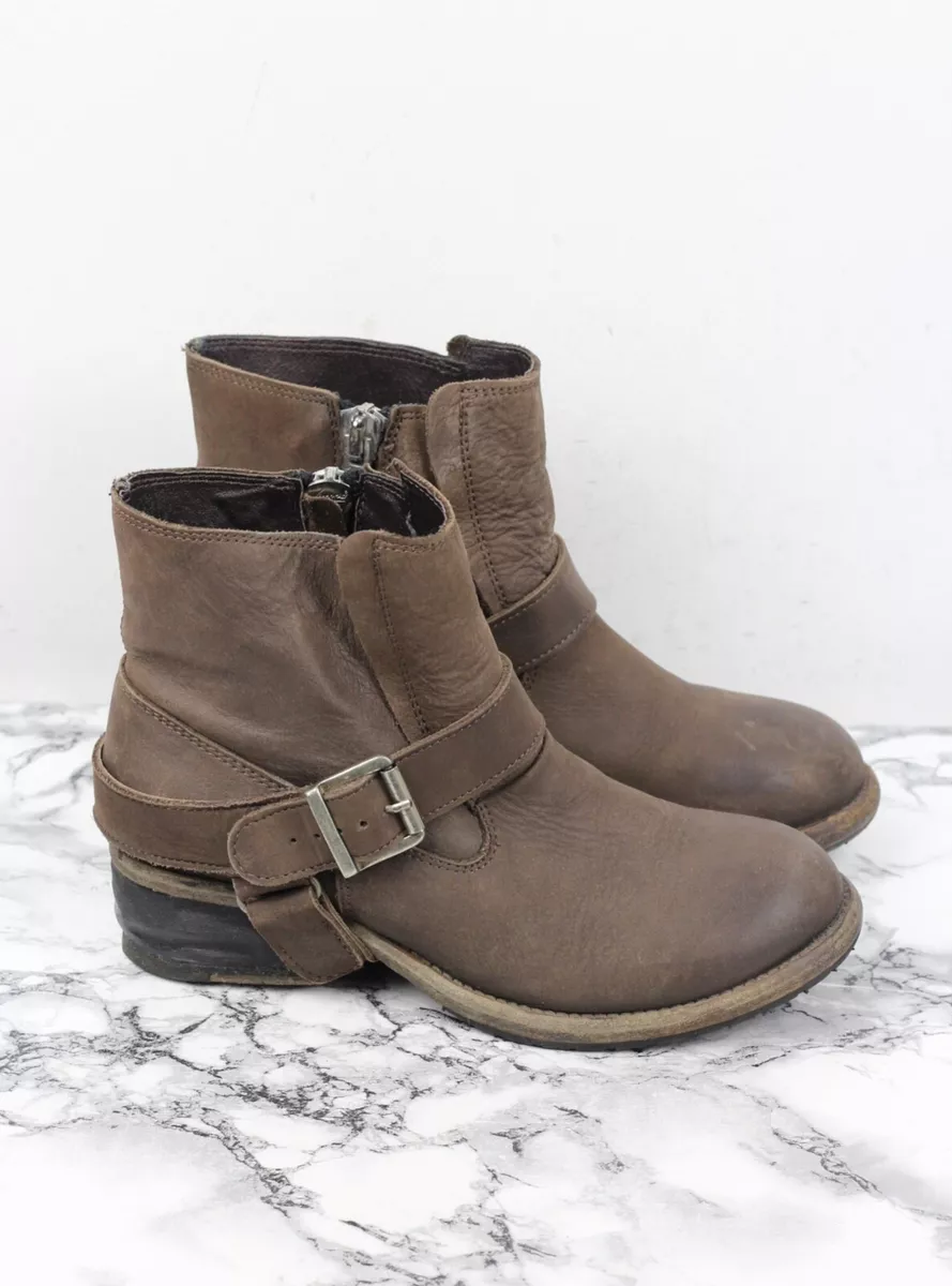 All Saints Marron Cuir Nubuck Jules Bottines Motard Taille UK 4