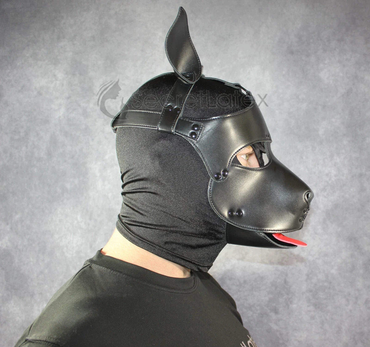 DOG MASK FAUX LEATHER STRAP ON PUPPY FULL HEAD HOOD BLACK PET PLAY FETISH  KINK | eBay