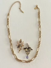 Vintage KIRK'S FOLLY FAIRY + Cherub Angel PENDANT & CHAIN 19” NECKLACE GOLDTONE