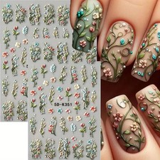5D Blumen Nail Sticker Glänzend Geprägt Nai...