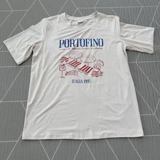 Portofino Italia Boutique Style Graphic T-Shirt Size M 100% Cotton Off White