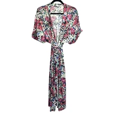 Poppy & Dot Abstract Floral Short Sleeve Belted Robe Size XL Lightweight USA