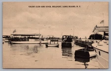Yacht Club & Dock Bellport NY Long Island Suffolk County Postcard M13