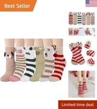 6 Pairs Womens Fuzzy Socks Winter Warm Soft Cozy Fluffy Microfiber House Slee...