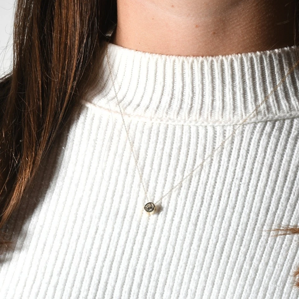 F/VS .50Ct Diamond Bezel Pendant Solitaire Necklace 14k Yellow Gold Lab Grown - Image 4 of 4