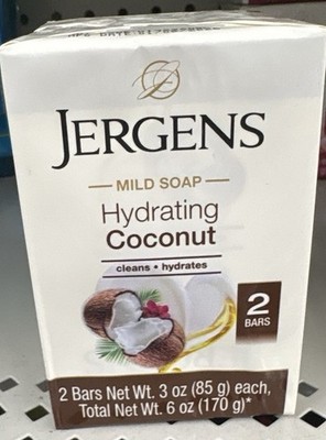 Jergens Hydrating Coconut Mild Body Bar Soap, 2-Pack 3 oz Each (6 oz Total)