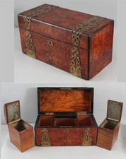 Antique 19thC Victorian Burl Wood & Brass Double Tea Caddy Box, NO RESERVE!